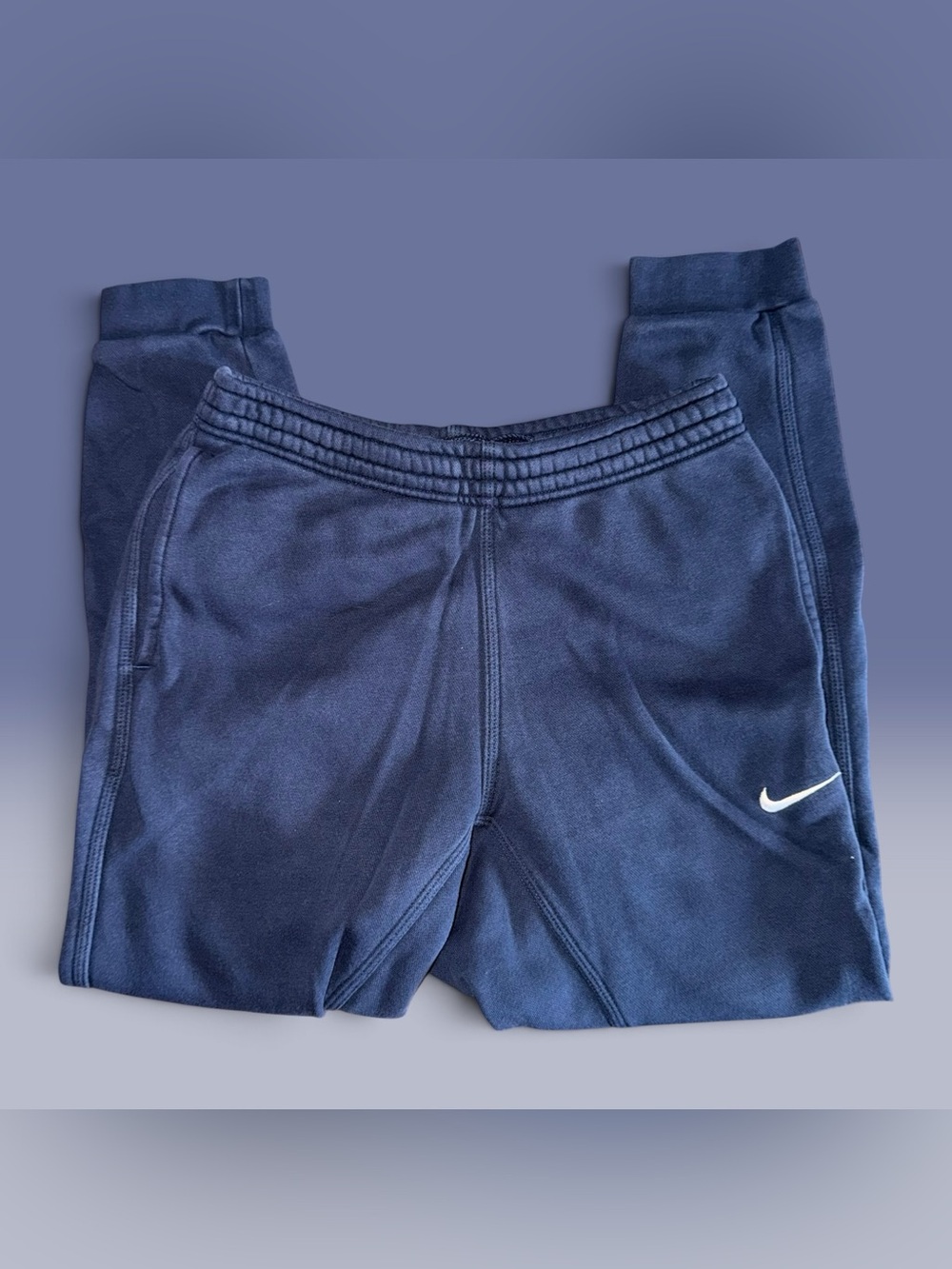 Nike Mens Medium Fleece Cuffed Athleisure Sweatpants Joggers Dark Navy Blue